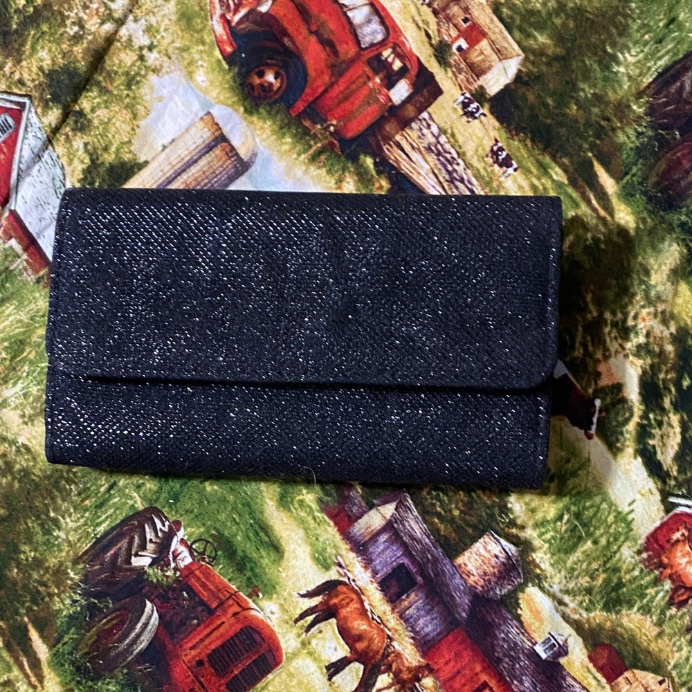 Black Glitter Evening Clutch Purse with Chain Strap – New